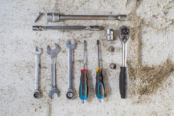 various car repair tools in garage