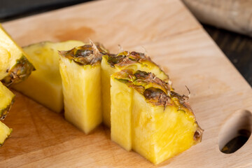 Sliced delicious ripe pineapple yellow, close up