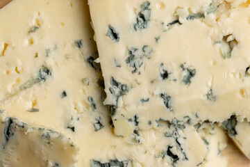 Cheese with blue mold cut into pieces
