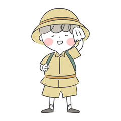 손수건으로 땀을 닦고 있는 탐험가 캐릭터 일러스