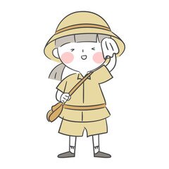 손수건으로 땀을 닦고 있는 탐험가 캐릭터 일러스