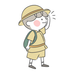 한쪽 손을 올려 주시하는 탐험가 캐릭터 일러스트