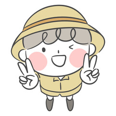 브이를 하고 있는 탐험가 캐릭터 일러스트