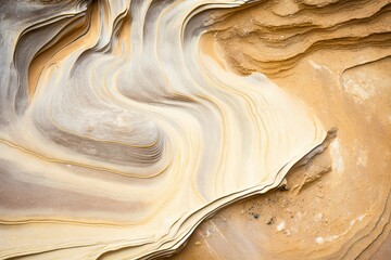 Sandstone in its natural state as a background. Sand from the seashore forms the background. A background of wavering sand is advantageous for summer designs. Generative AI