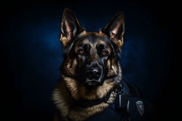 German shepherd police dog wearing a police uniform. Generative AI