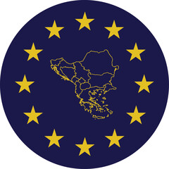 Badge of Outline Map of Balkan countries in colors of EU flag