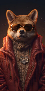 rapper fox with glasses and style, rapper outfit, generative ai