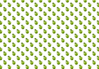 Estampado de manzanas verdes con hoja sobre fondo blanco. Diseño textil con manzanas verdes