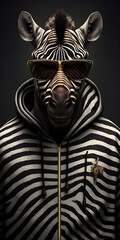 rapper style zebra with glasses and with style, generative ai
