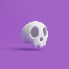 Simple halloween cartoon skull on purple background. Happy Halloween concept. Traditional october holiday. 3d rendering illustration