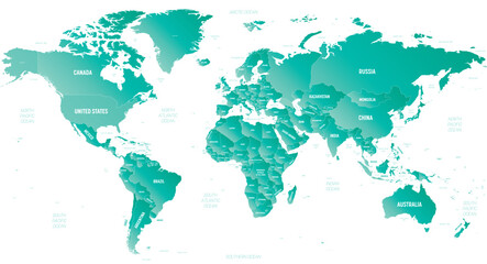 World - high detailed political map of World with country, ocean and sea names labeling.