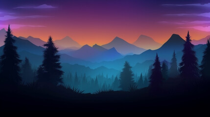 Mountain Forest at Sunset