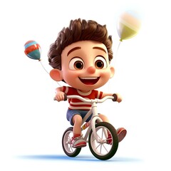 Cute boy 3D playing on his bike - created with Generative AI technology