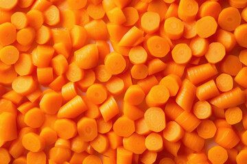 Fresh raw peeled carrot slices. Food background. Generative AI