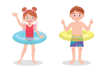 Kids having fun, summer holiday. Kids  in swimsuit. Cute  childrens on vacation. Summer time, holiday.