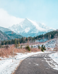 Slovakia national peak Krivan from Podbanske in winter with snow, Liptov.