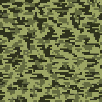 Abstract pixelated green military camouflage pattern for seamless background. Three colors