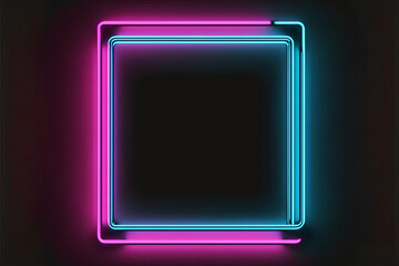 Neon purple and blue square frame, mockup, background