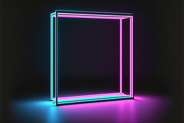 Neon purple and blue square frame, mockup, background