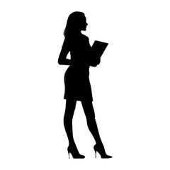 Vector illustration. Silhouette of a woman businesswoman with a folder of documents in her hand.