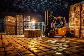 Fototapeta na wymiar photo of Large cardboard boxes are lifted by forklift Generated AI