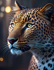 Fototapeta na wymiar KI Portrait eines Jaguar in stimmungsvollem, Licht. 
