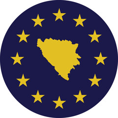 Badge of Yellow Map of Bosnia and Herzegovina in colors of EU flag