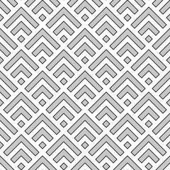 Seamless Chinese window tracery pattern design. Repeated grey rhombuses and angle brackets on white background. Scallop ornament. Image with scales. Ancient japanese scallops motif. Squama.