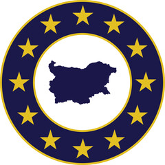 Badge of Blue Map of Bulgaria in colors of EU flag