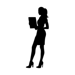 Vector illustration. Silhouette of a woman businesswoman with a folder of documents in her hand.