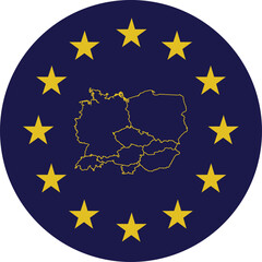 Badge of Outline Map of Central Europe countries in colors of EU flag