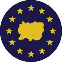 Badge of Yellow Map of Central Europe countries in colors of EU flag