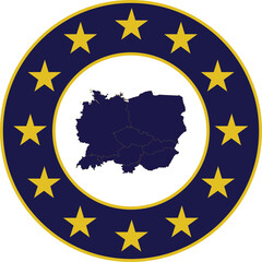 Badge of Blue Map of Central Europe countries in colors of EU flag