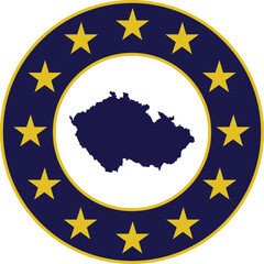 Badge of Blue Map of Czech Republic in colors of EU flag