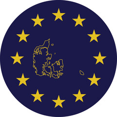 Badge of Outline Map of Denmark in colors of EU flag