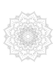 Coloring book page. Hand drawn vector illustration. Flower Mandala. Mandala pattern black and white good mood. Mandala. Round Ornament Pattern. Vector for coloring page for adults.