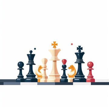 July 20. International Chess Day. Image of chess pieces. World Chess Day. Side view. White background. Illustration. Ai generated