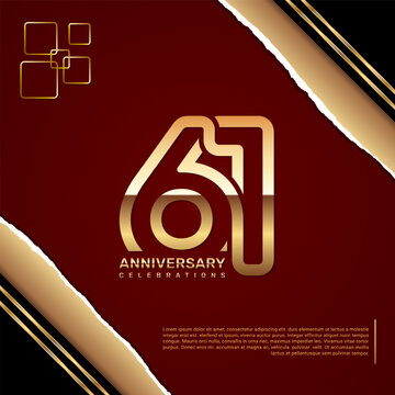 61 year anniversary design template with gold number, vector template illustration