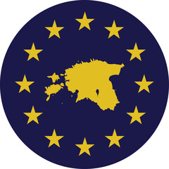 Badge of Yellow Map of Estonia in colors of EU flag