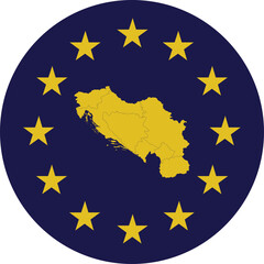 Badge of Yellow Map of Former Yugoslavia countries in colors of EU flag