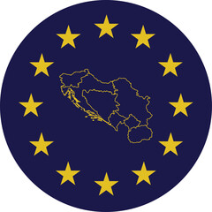 Badge of Outline Map of Former Yugoslavia countries in colors of EU flag