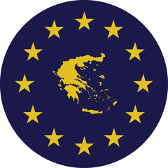 Badge of Yellow Map of Greece in colors of EU flag