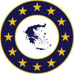 Badge of Blue Map of Greece in colors of EU flag
