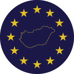 Badge of Outline Map of Hungary in colors of EU flag