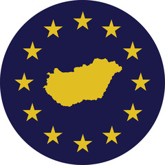Badge of Yellow Map of Hungary in colors of EU flag