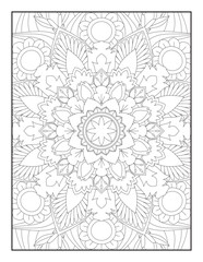 Fototapeta premium Black and white pattern.Pattern for coloring book. Flower Mandala Coloring Page.Coloring Page For Adult.Mandala Coloring Page. Coloring Page. Mandala. Mehndi design.Mandala coloring page KDP interior.