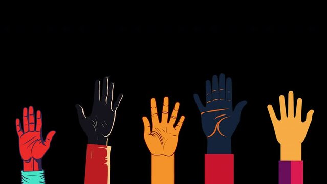 Raised hands, illustration of summer party.