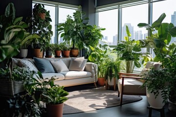 Fototapeta na wymiar photo of Modern apartment and some exotic plants Generated AI