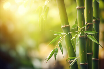Fototapeta na wymiar Fresh Bamboo Trees In Forest With Blurred nature Background. AI generated content