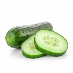 Fresh organic green cucumber vegetable isolated on white background. AI generated content